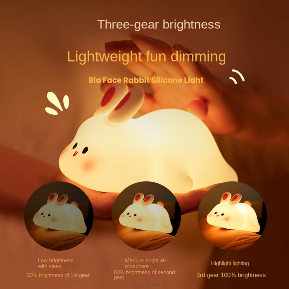 Silicone Touch-sensitive Big-faced Bunny Night Light Lamps for Room Décor Lamp