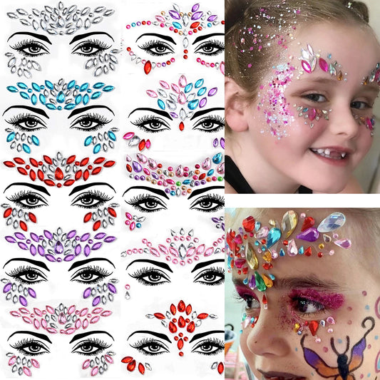 1Pcs Colourful Shiny Girl Crystal Diamond Face Stickers 3D Self-Adhesive Eye Face Glitter Rhinestone Decal DIY Party Face Slider