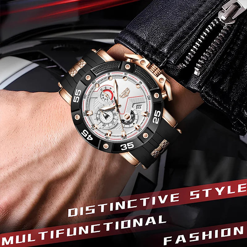 LIGE Man Watch Fashion Military Sport Date Quartz Watches Luxury Silicone Strap Waterproof Chronograph Watches For Men