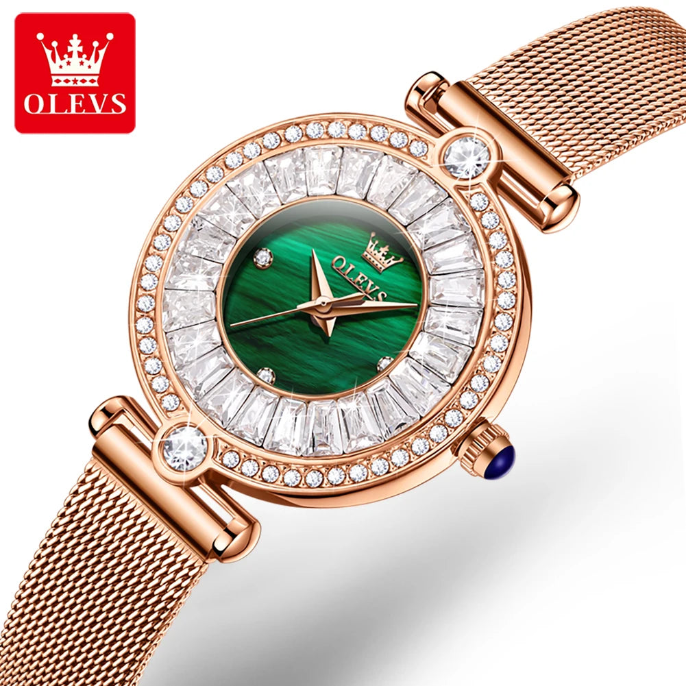 Luxury Diamond Quartz Watch for Women Analog Quartz Watch Stainless Steel Mesh Belt Waterproof Wristwatch