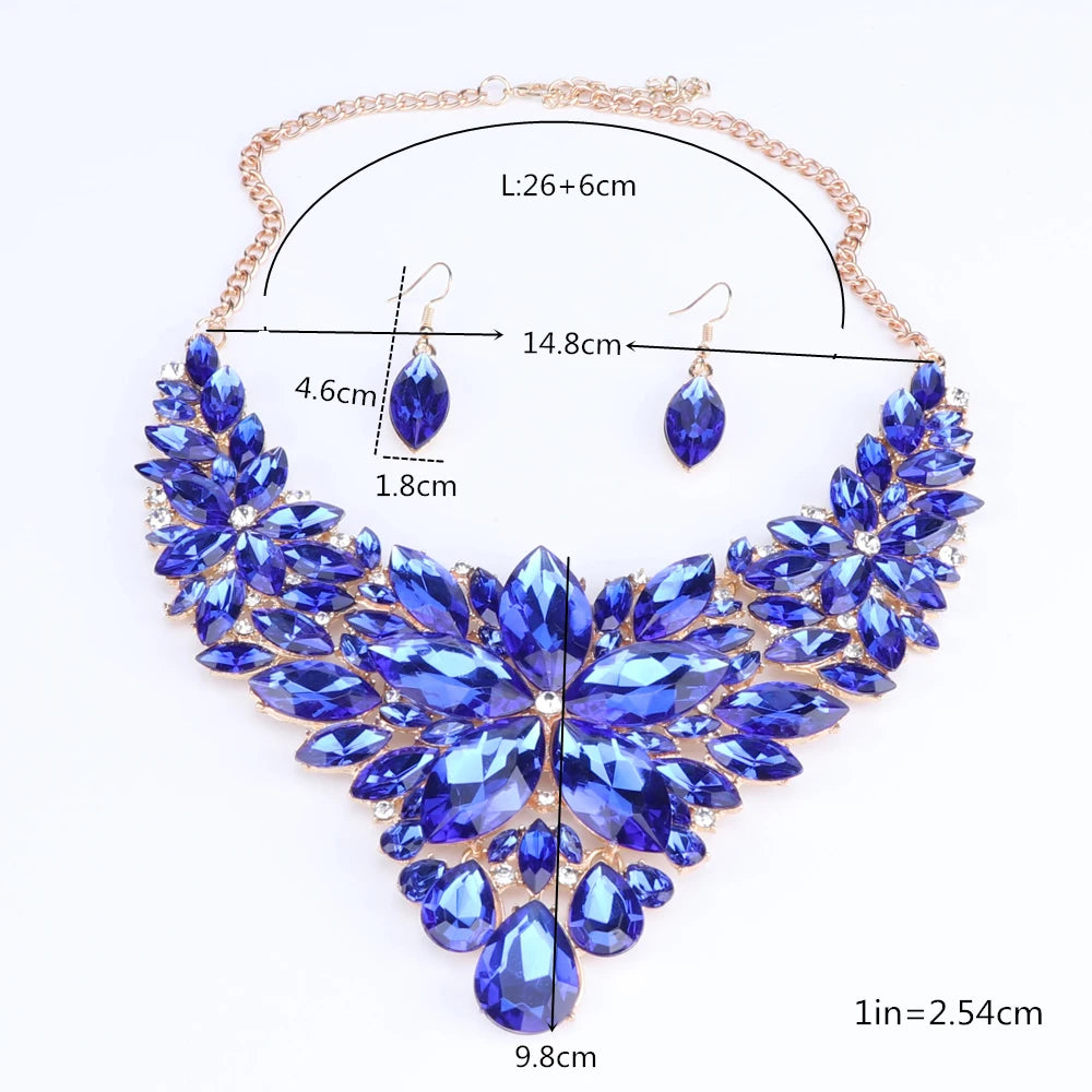 Indian Bridal Jewelry Sets Jewellery Flower Crystal Necklace Earrings Sets