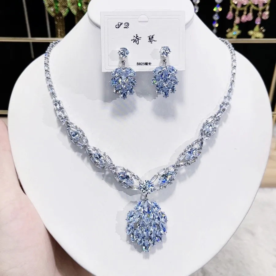 Women Colorful Fashion Zircon Necklace Earrings 2025