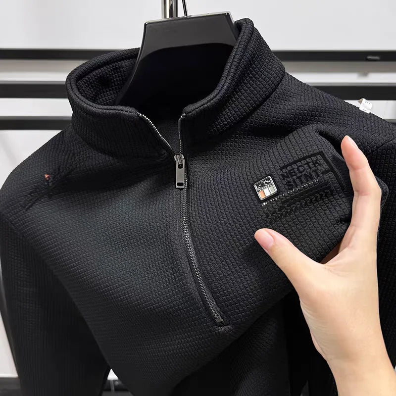 Men's Casual Fce Lined Hoodie Heavy weight High End  Color Winter Warm f Zipper Stand Collar Comfortable Home Clothes