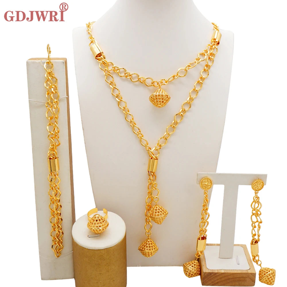 Ethiopia Africa Gold Color Latest Jewelry Set Exquisite Women Wearing Earrings Set