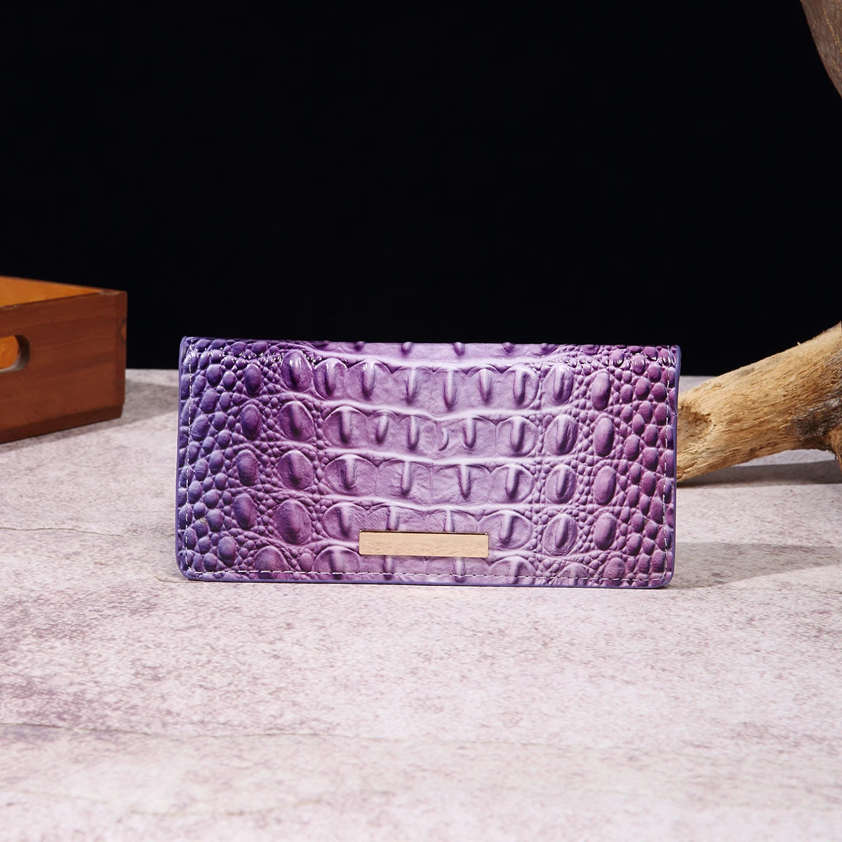 Simple and fashionable crocodile pattern solid color block wallet