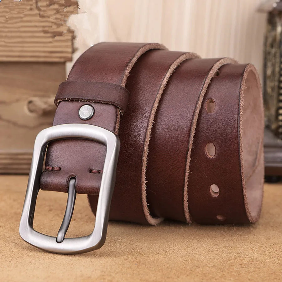 Men's Genuine Leather Belt Alloy Buckle Retro design High-quality Brand Belt cowhide production