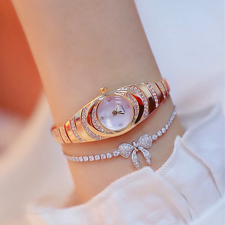 Ladies Quartz Wrist Watches Dress Watch Women Crystal Diamond Watches Gold Silver Clock Women Montre Femme - Hiron Store