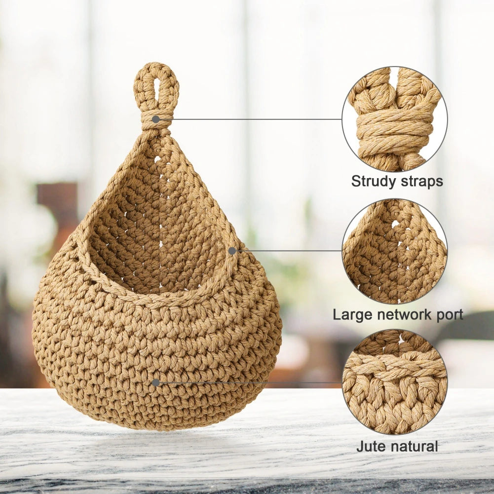 Handwoven Hanging Wall Vegetable Fruit Basket Organizer Container Decor for Kitchen Garden Mount Wall Plant Flower Onion Storage - Hiron Store