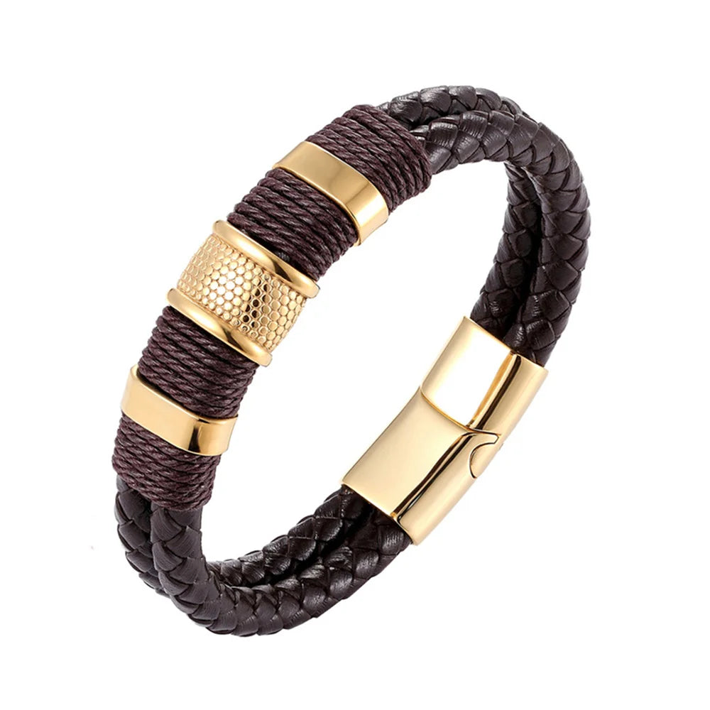 High Quality Luxury Accessories Bracelet Men's Fashion Gift Black Genuine Leather Bracelets DIY Combination Wild Handsome Gift - Hiron Store