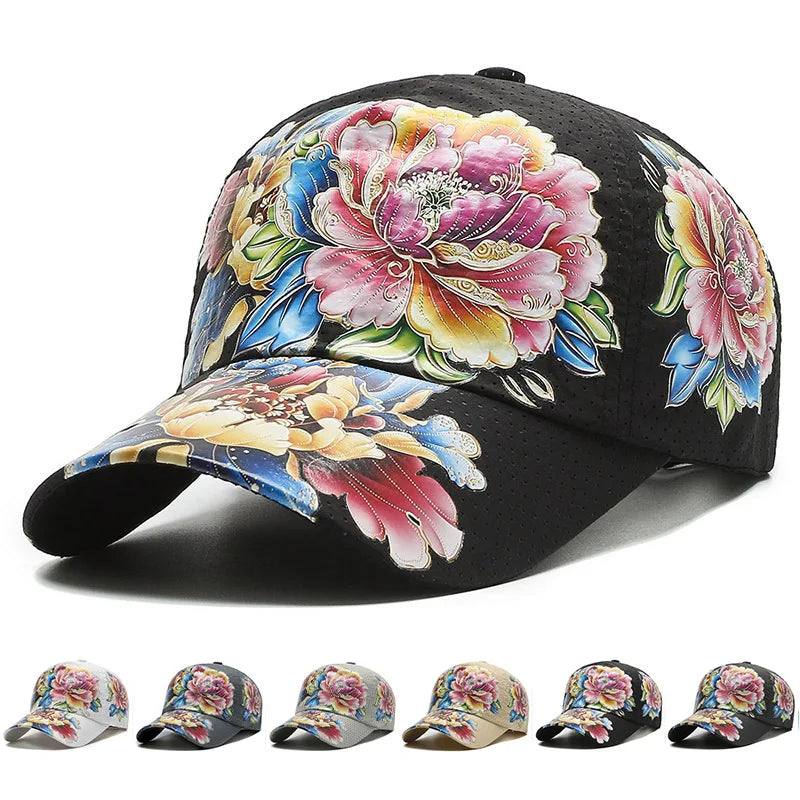 Spring/Summer Quick Drying Baseball Cap Men's & Women's Outdoor Beach Camping Sun Hat Printed Chinese Style Flower Sun Hat