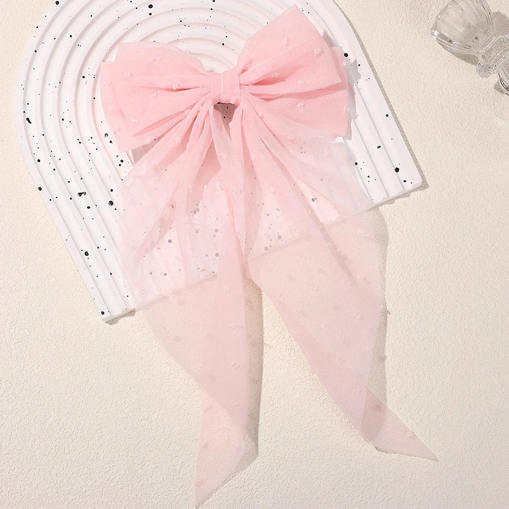 Girls Long Big Bow Float Satin Clips Elegant Back Head Hairclip Trendy Hair Accessories gifts