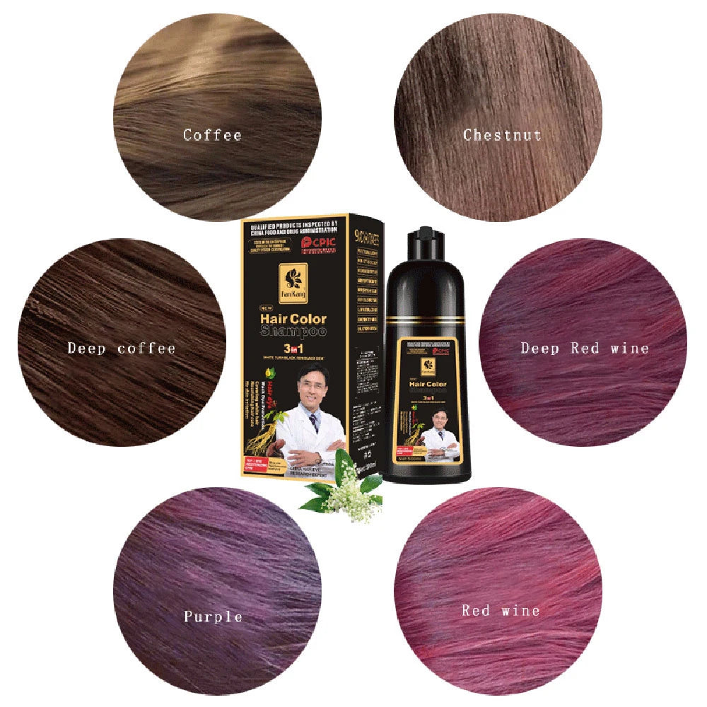 3 In 1 Instant Colouring Shampoo Natural Black Colour for Men Women 500ml Hair Dye Shampoo