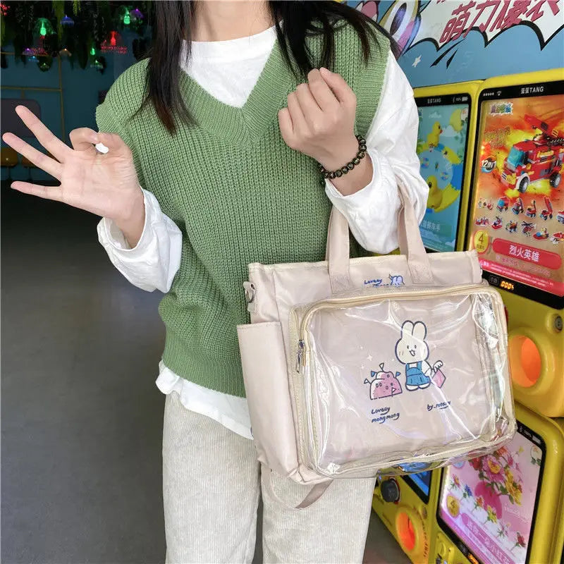 Japanese Cute Big Female Bar Bags New Student Transparent One Shoulder Cross Body Hand Pain Bag