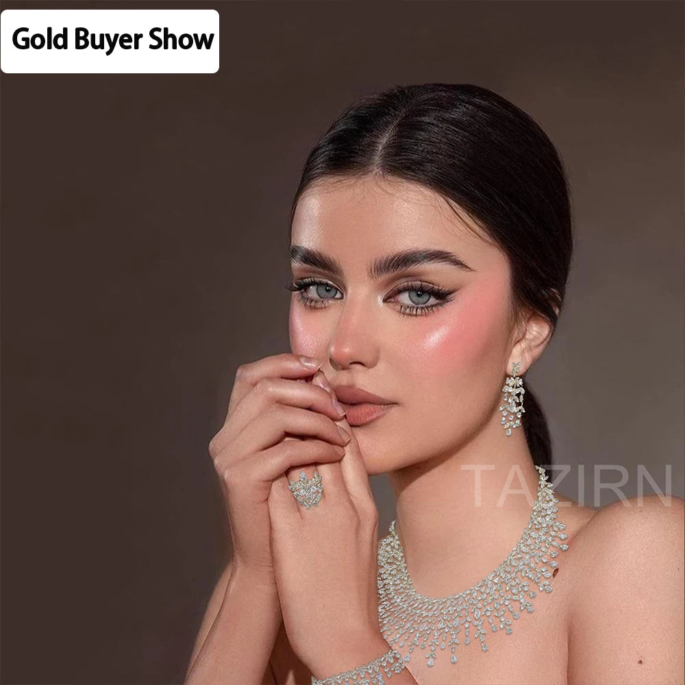 TAZIRN Luxury 5A Cubic Zirconia Arabic Dubai Wedding Jewelry Set for Women Party Prom Anniversary 2/4PCS CZ Bridal Accessories - Hiron Store