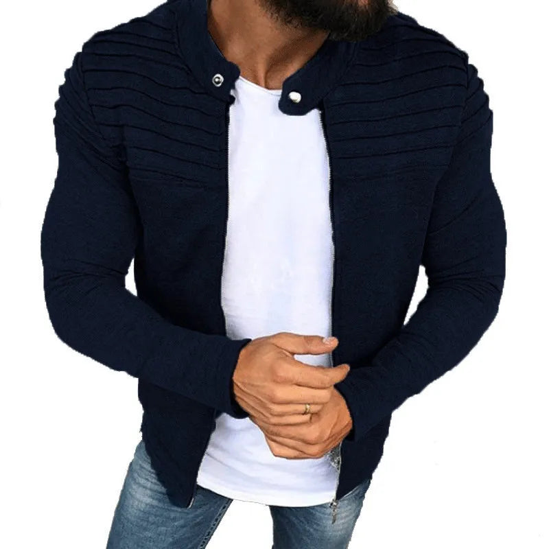 Men's Collar Black Lightweight Sweatshirts Full Zip Long Sleeve Tops with Pocket Autumn Winter Jacket