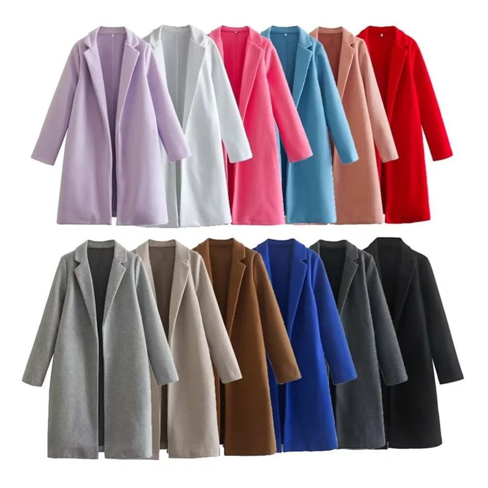 2024 Winter Women's Wear New Polo Collar Long Sleeve Open Front Coat