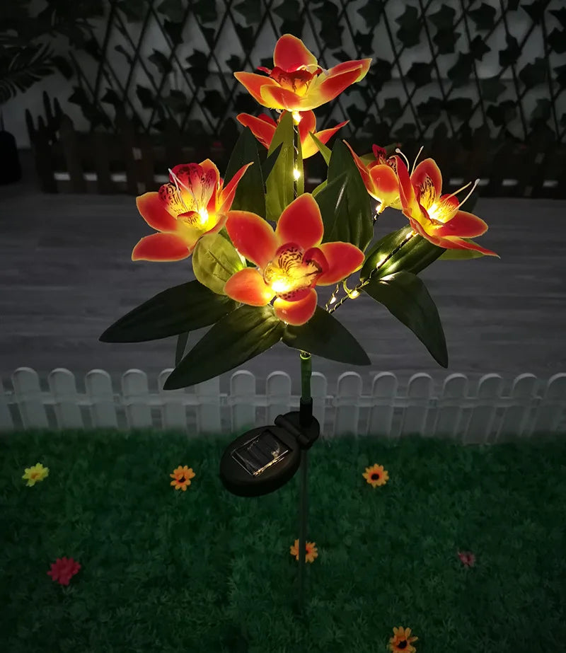 1pc Artificial Flower Lawn Lights 7-head Solar Orchid Lights Yard Garden Decoration LED Solar Ground Lights