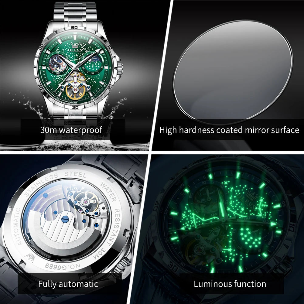 Automatic Mechanical Watches for Men Starry Sky 42mm Dial Rotating Seconds Wrist Watch