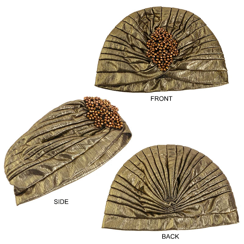 New Women's Luxury Diamond Turban Cap, Elastic Bandana Beanie, Chemo Cap, Muslim, Indian & African Hat Headwear
