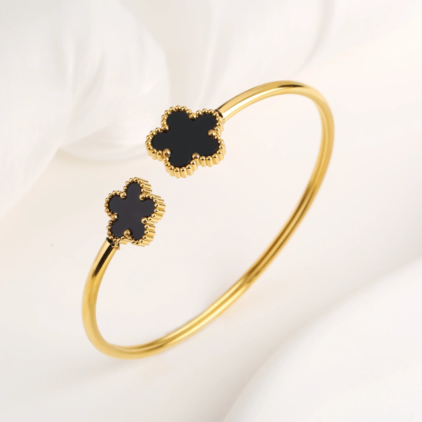 15 Colors High Quality Stainless Steel Gold-Plated Five Leaf Flower Open Bangle