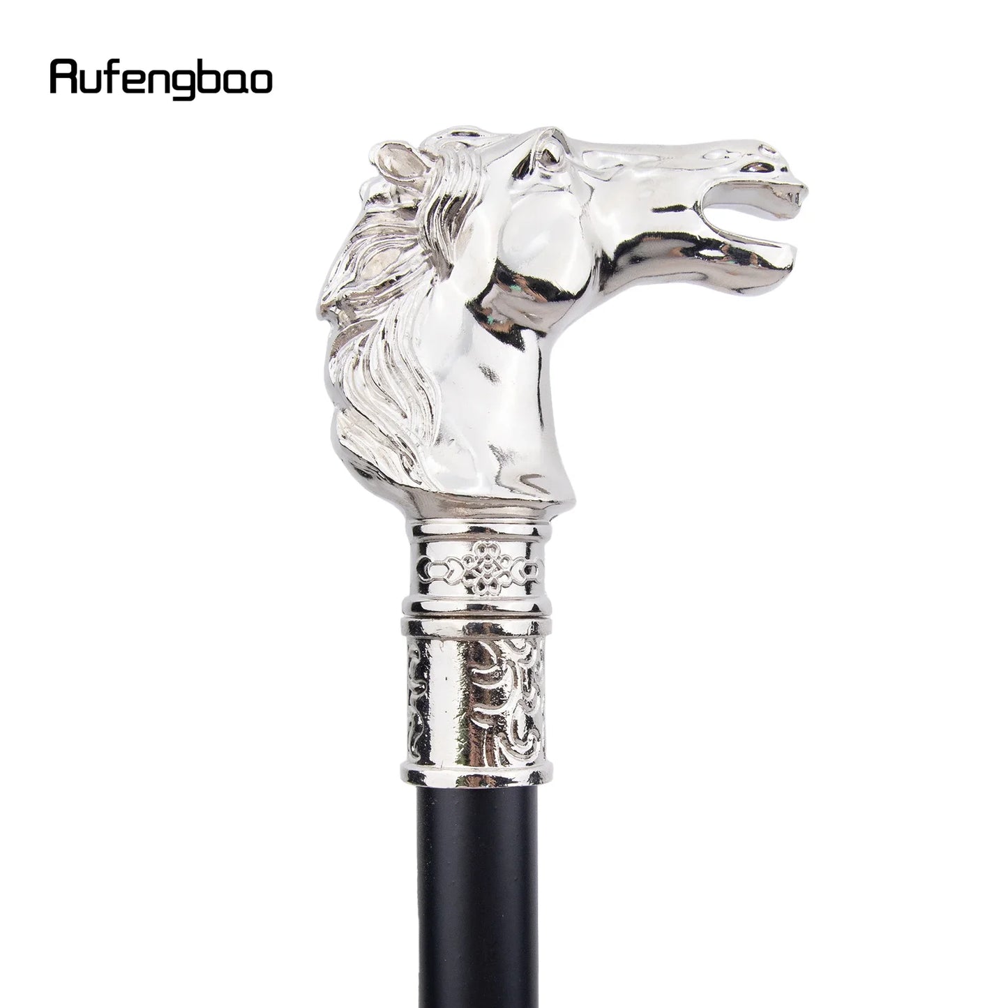 White Horse Bristle Head Fashion Walking Stick Decorative Party Fashionable Walking Cane Crosier 93cm