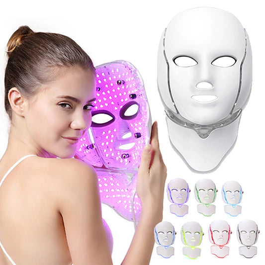 LED Mask Beauty Machine 7 Colors Light with Neck Skin Whitening Anti Acne