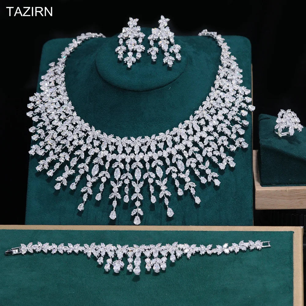 TAZIRN Luxury 5A Cubic Zirconia Arabic Dubai Wedding Jewelry Set for Women Party Prom Anniversary 2/4PCS CZ Bridal Accessories - Hiron Store