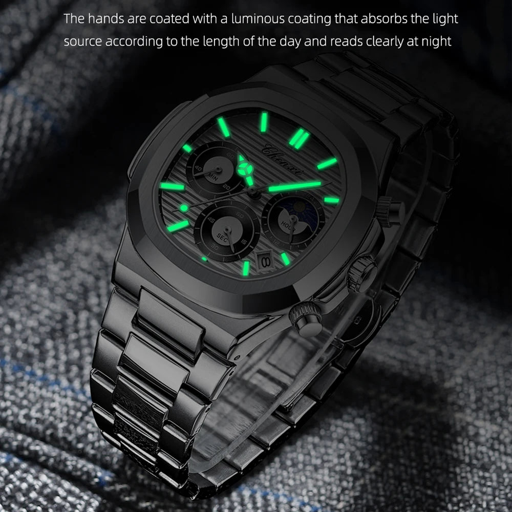 Stainless Steel Watches for Men's Chronograph Clock Male Casual Quartz Wristwatches