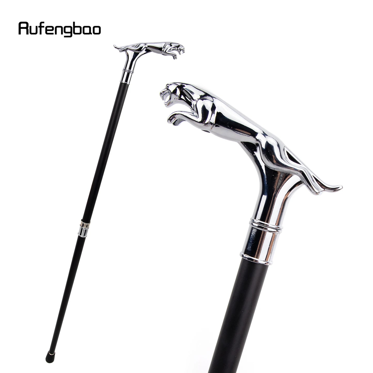 Silver Luxury Leopard with Tail Fashion Walking Stick for Party Decorative Walking Cane Elegant Crosier Knob Walking Stick 93cm