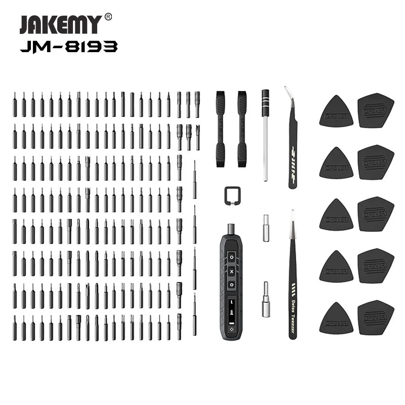 JAKEMY JM-8193 180-IN-1 Electric Screwdriver Set Rechargeable Magnetic Bits for Mobile Phone Glasses Electronic Repair Tools Kit