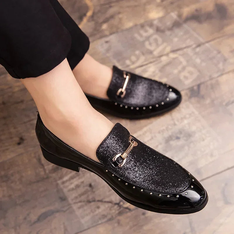 Shiny Leather Shoes for Men Platform Dress Luxury Slip on Loafers