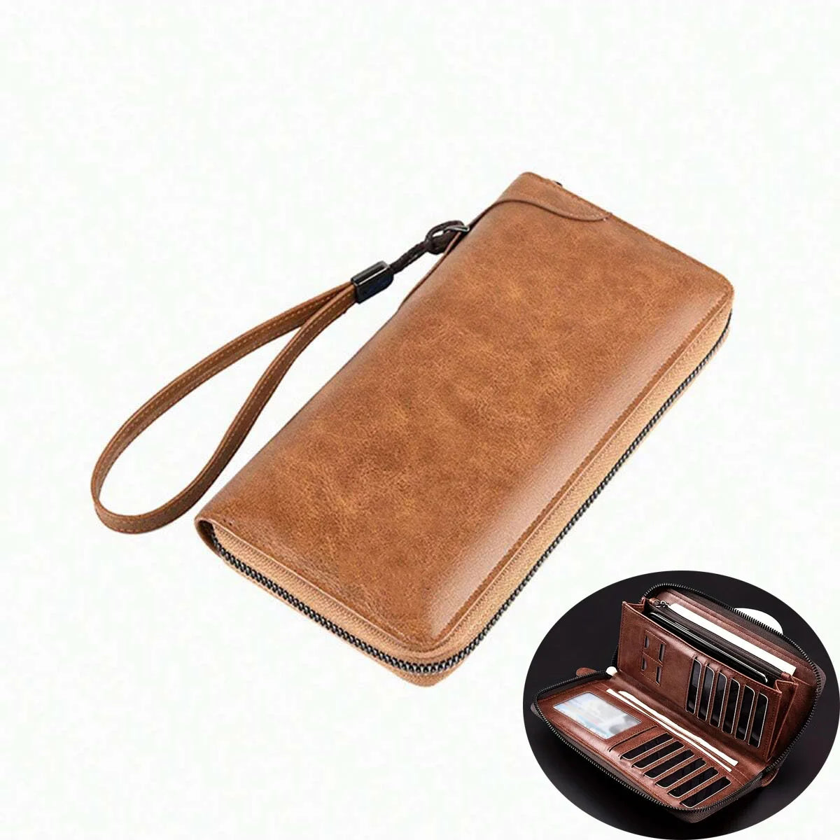 Long Zipper Wallet High Quality Pu Leather Wallet For Men RFID Blocking Business Bag