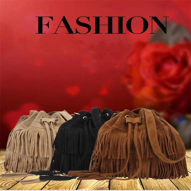 2024 Faux Suede Fringe Women Messenger Bags Tote Luxury Fashion Ladies Handbag Tassel Shoulder Vintage Crossbody Female Handbag - Hiron Store