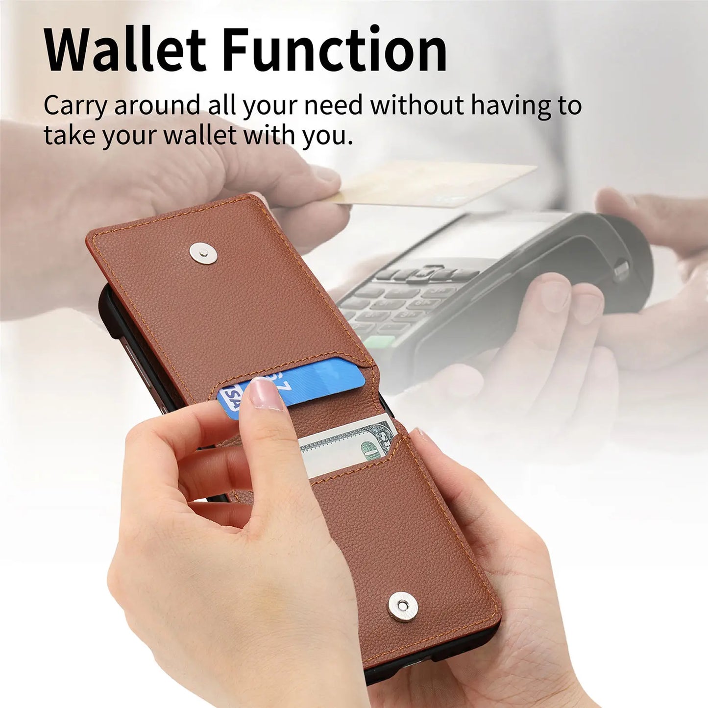 Wallet Phone Case For Samsung Z Flip 4 Finger Ring Card Holder Stand Shockproof Leather Cover