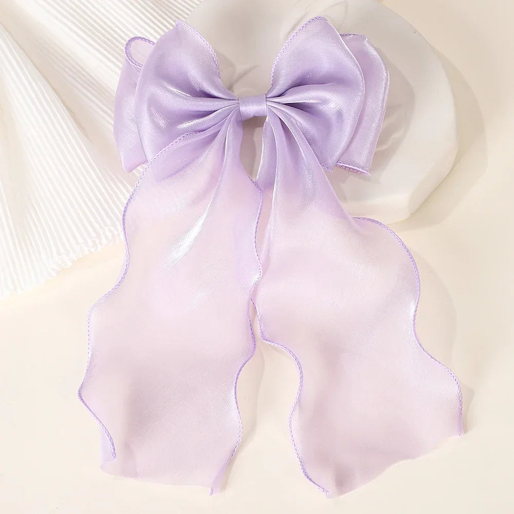Girls Long Big Bow Float Satin Clips Elegant Back Head Hairclip Trendy Hair Accessories gifts