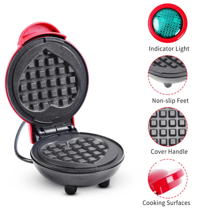 Mini Electric Waffles Maker Bubble Egg Cake Oven Breakfast Love Heart Shaped Waffle Maker Cooking Appliance 220V EU Plug - Hiron Store