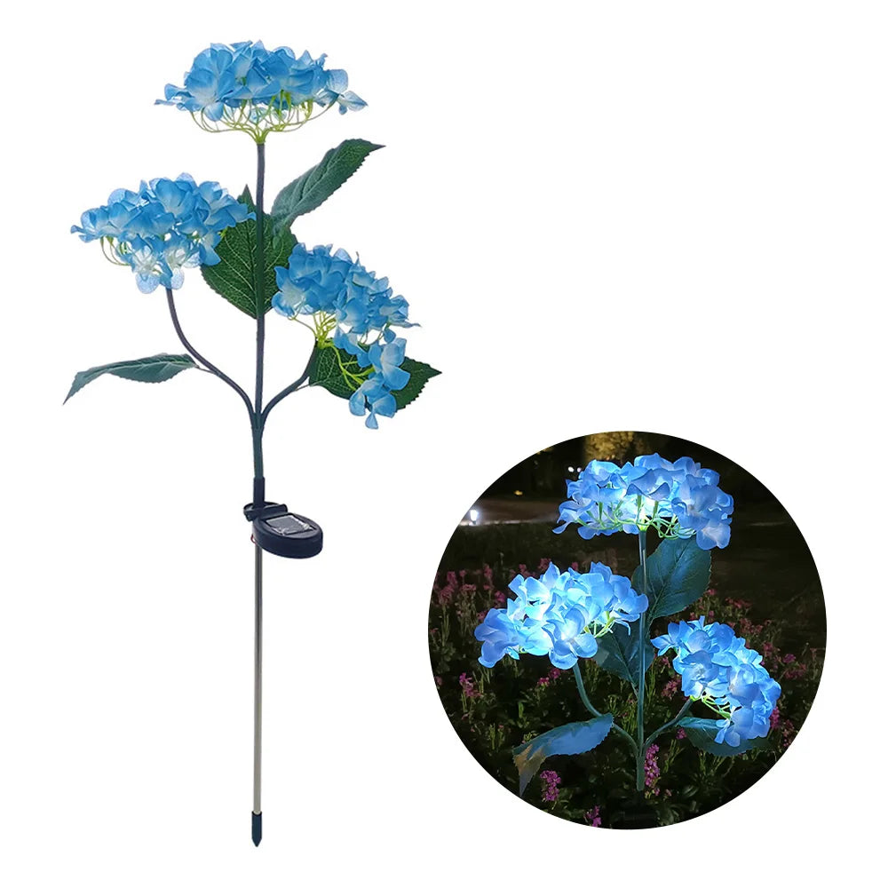 3Head Hydrangea Rose Flower Solar Led Light Outdoor Garden Lawn Lamps For Garden Vegetable Patch Patio Country House Decoration - Hiron Store