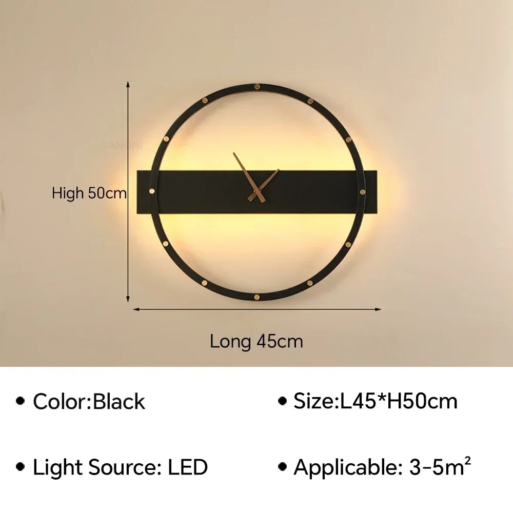 Modern LED Wall Lamp Clock Sconce for Bedroom Bedside Living Dining Room Lighting