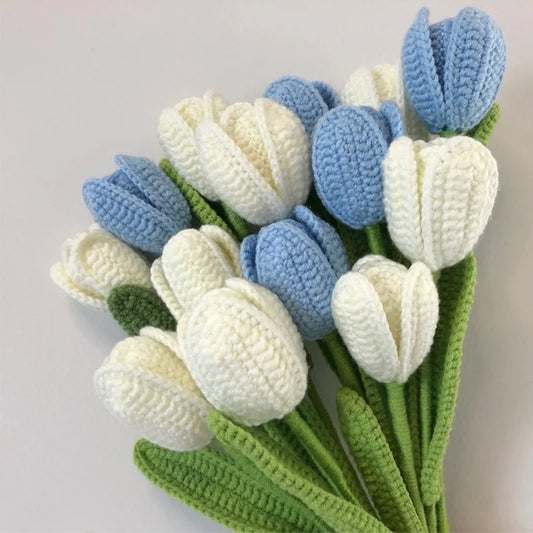Hand Knitting Flower Plants Hand-woven Tulip Crochet Flower Desktop Ornament Artificial Flower Wedding Decoration Home Decor - Hiron Store