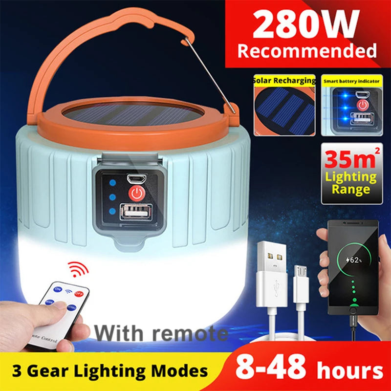 Waterproof Rechargeable Tent Lamp Solar LED Camping Light ortable Lanterns Emergency Lights Market Lamp