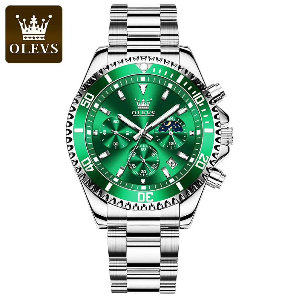 OLEVS Men Watch Stainless Steel Waterproof  Luxury  Watch Date Moon Phase Quartz Watches For Men