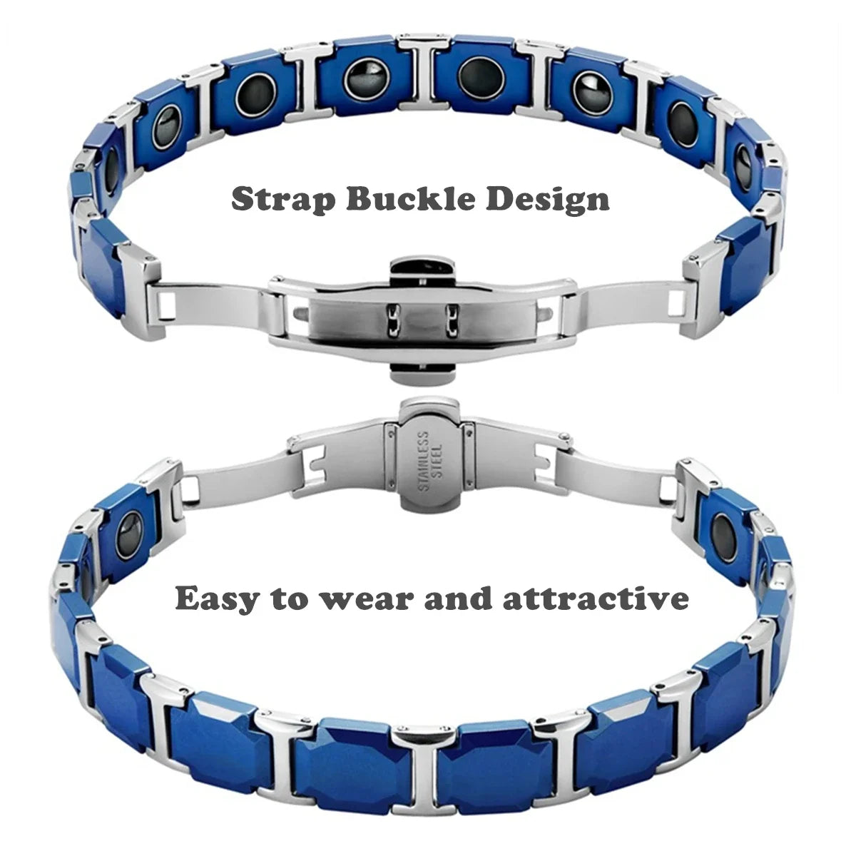 Blue Ceramic Titanium Steel Bracelets Hematite Magnetic Strap Buckle Design Power Wristband for Women Men