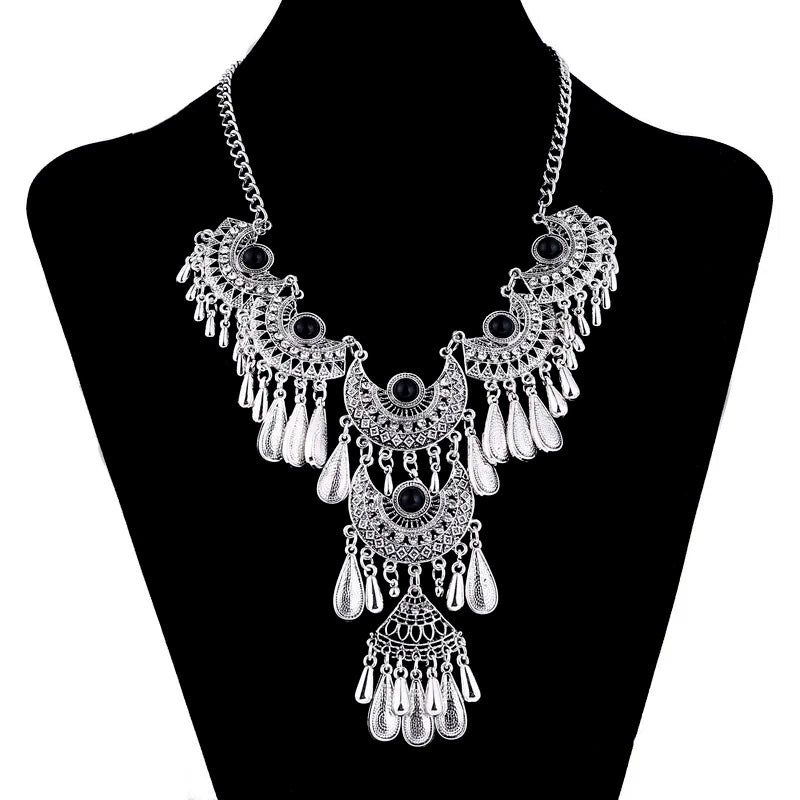 Necklaces Antique Silver Colour Carved Water Drop Tassel Necklaces Jewellery