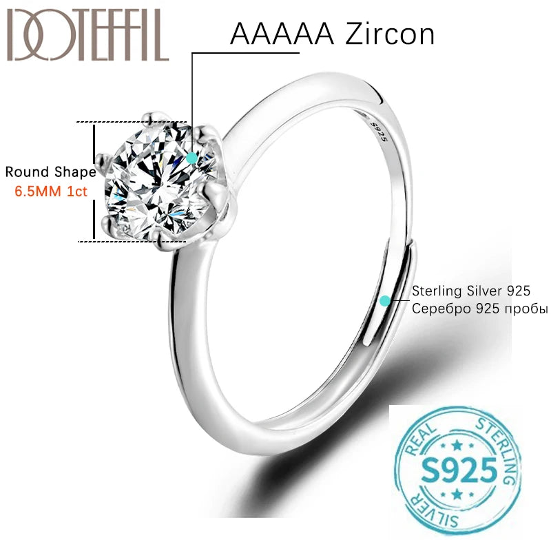 DOTEFFIL 1-3CT VVS1 Moissanite Ring With GRA Diamond 925 Sterling Silver Opening Ring for Women Engagement Wedding Band Jewelry - Hiron Store