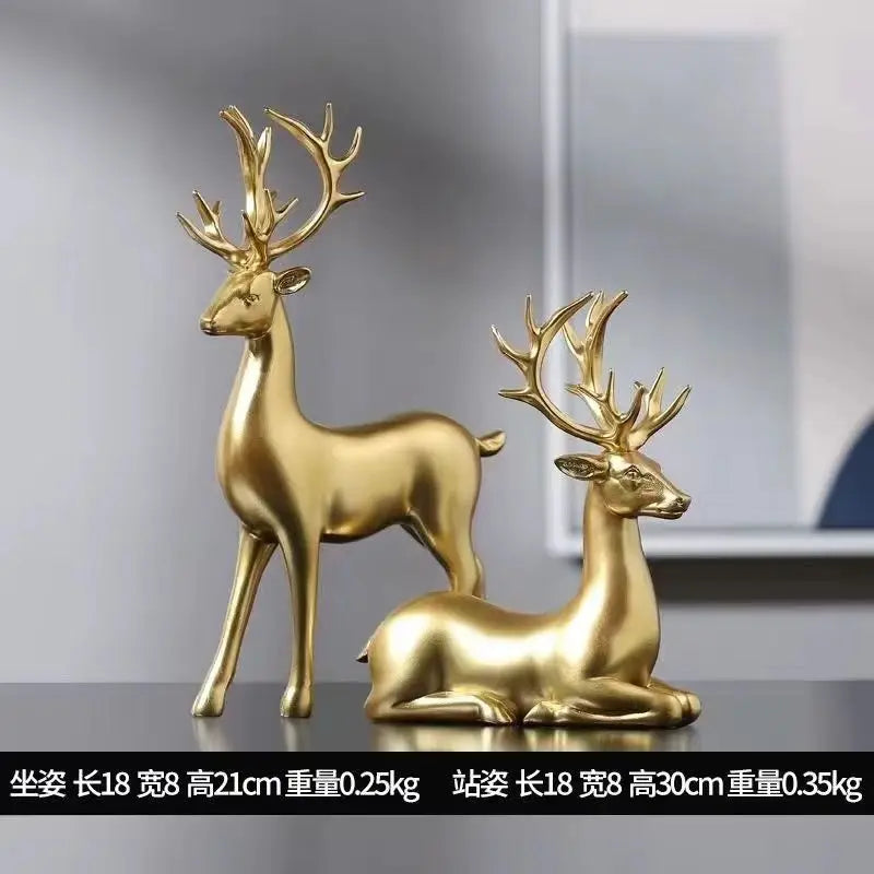 Deer Statue Standing and Sitting Resin Sculpture Reindeer Figurine Ornaments Table Decor