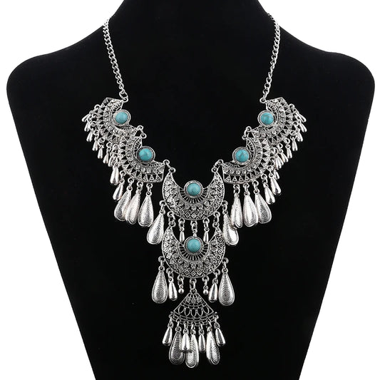 Necklaces Antique Silver Colour Carved Water Drop Tassel Necklaces Jewellery