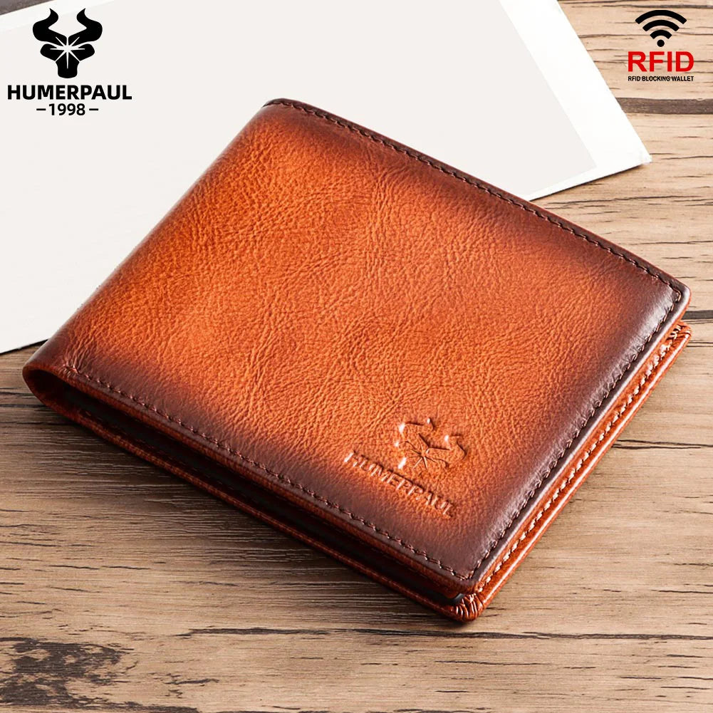 Wallet for Men Genuine Leather RFID Blocking Bifold Stylish Card Holder Purse with ID Window Classic Money Bag