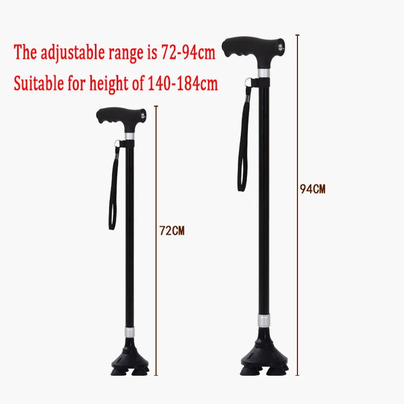 Non-slip Walking Sticks For The Elderly Retractable Aluminium Alloy Multifunctional Cane With Led Light Old Men Crutch