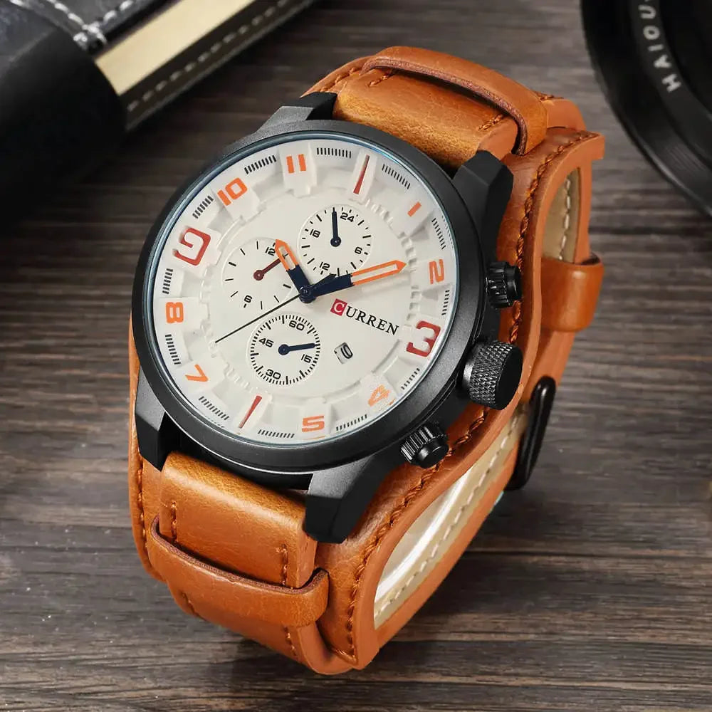 Mens Watches Date Sport Military Clock Leather Strap Quartz Business Men Watch