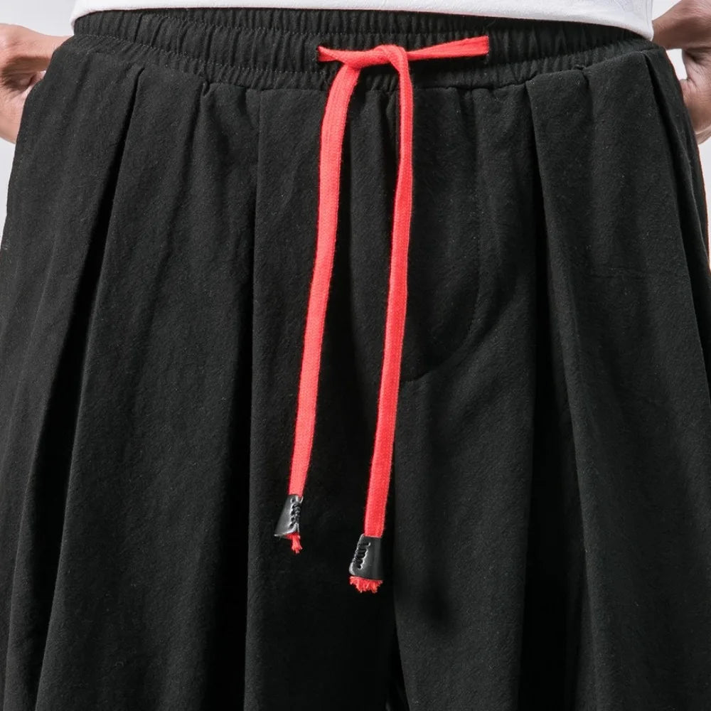 New Oversized Men Harem Pants Loose Chinese Style Cotton and Linen Sweatpants High Quality